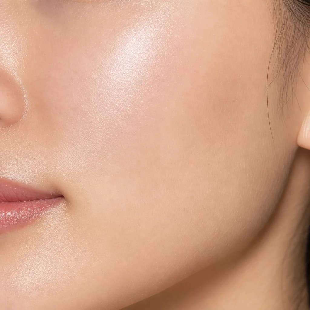 Close-up of smooth, luminous skin after light therapy
